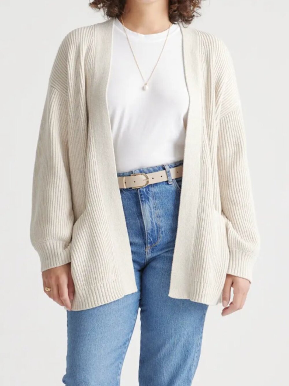 Quince 100% Organic Cotton Oversized Cardigan, Speckled Beige - Size S